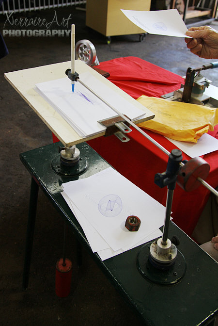 We saw this the first time we went together at the Royal Show but it was there last year, back again, we had fun watching this homemade spirograph set using two weighted pendulums and a pen on one and paper on the other.