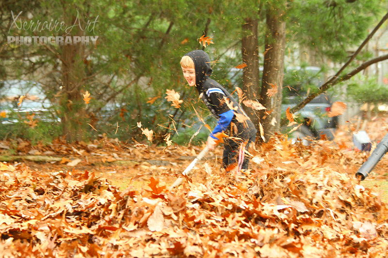 Not an easy job when your dad's leaf blower makes it all go into your face!