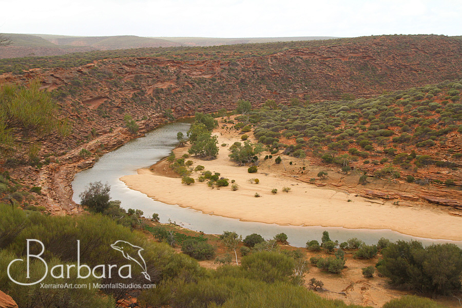 Kalbarri National Park surrounds the lower reaches of the Murchison River, which has cut a magnificent 80 kilometre gorge through the red and white banded sandstone to create formations