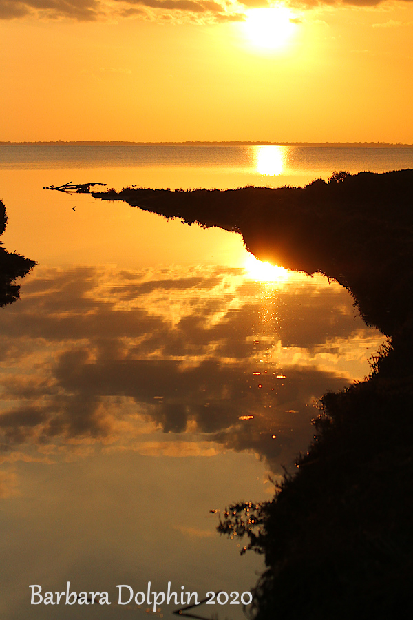 reflections of a sunset at Austin Bay