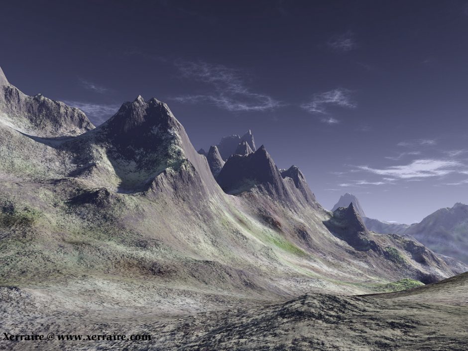 a light dusting of snow on the mountains in Terragen