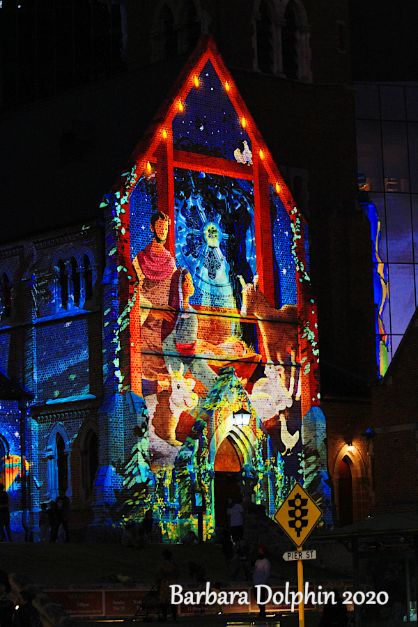 projected scenes at the façade of St. Georges Cathedral