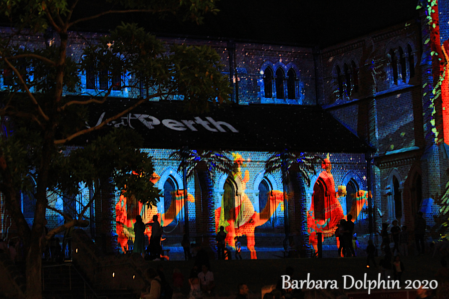 projected scenes at the façade of St. Georges Cathedral