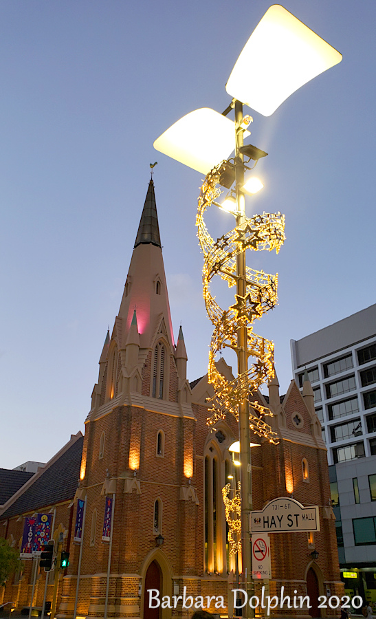 Lights in front of  Wesley Uniting Church