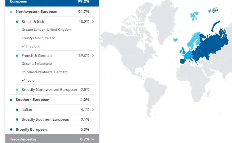 23 and Me 
Mostly European