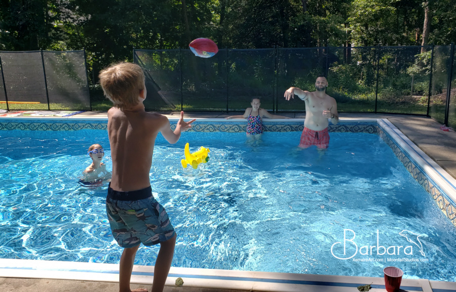 Playing ball in the pool