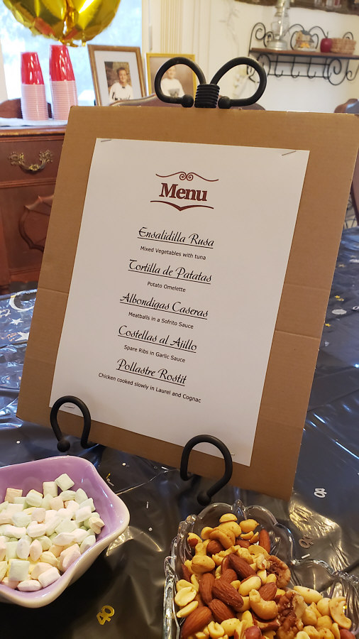 Menu at Enric's birthday party.