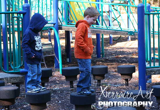 Aiden and Connor trying to balance.