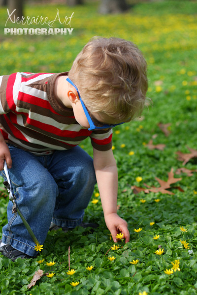 Silas picks the flowers