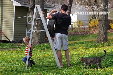 Enric with Silas on the ladder