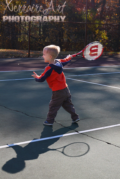 tennis5 Racket back and step into it.