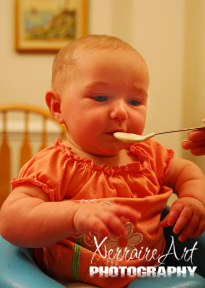 Today, Thanksgiving, RubÃ­ got to try her first solid food!