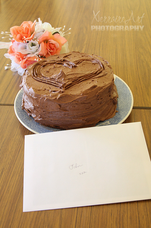 Valentines was here and by virtue of not having ability to move around, had to settle for baking John a cake and making a homemade card for his present.