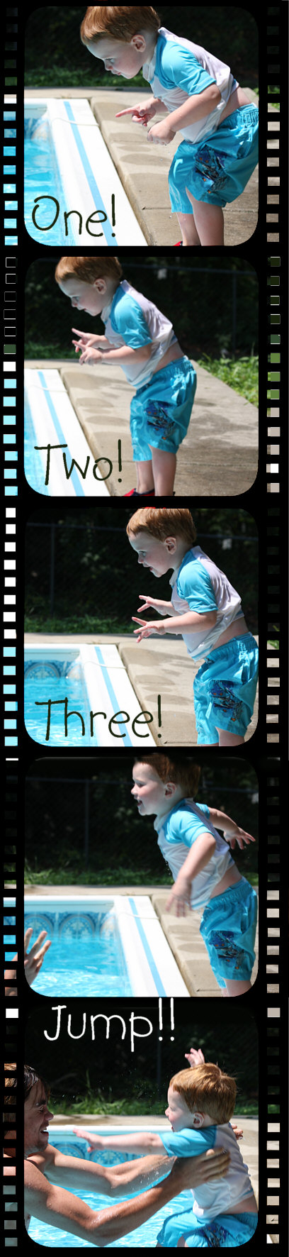 Aiden jumps into the pool