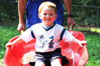 Aiden in the Wheelbarrow