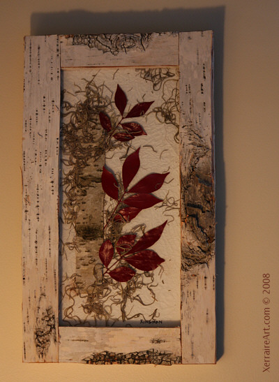 framed birch tree leaves and bark