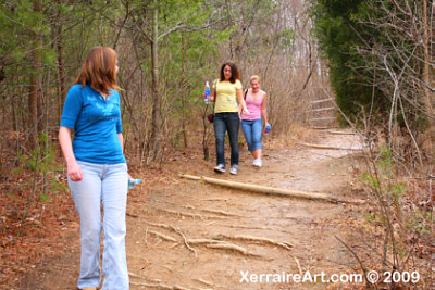 Jenny, Heather, and Laura on the trail at Falling Branch area at Rocks state park